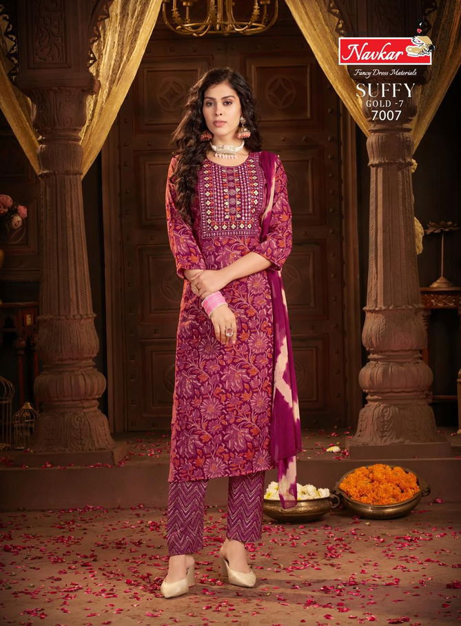 Suffy Gold 7 By Navkar Rayon Foil Printed Kurti With Bottom Dupatta Wholesale Shop In Surat
